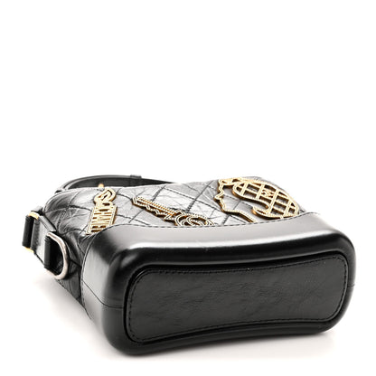 Aged Calfskin Quilted Charms Small Gabrielle Hobo Black
