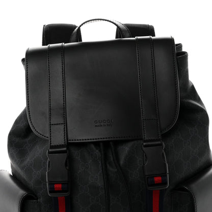 Soft GG Supreme Monogram Calfskin Web Double Buckle Backpack Black