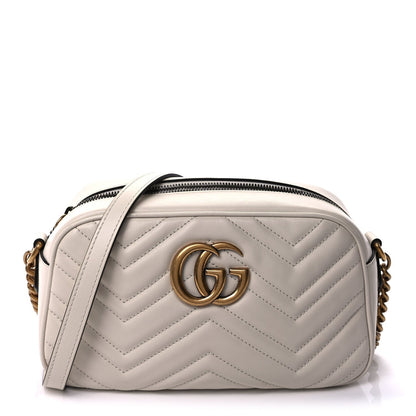 Calfskin Matelasse Small GG Marmont Chain Shoulder Bag  White