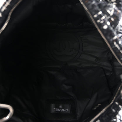 Tweed Nylon Embossed Large Doudoune Bowling Bag Black