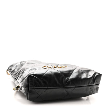 Shiny Calfskin Quilted Chanel 22 Backpack Black