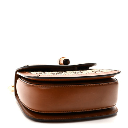 New Canvas Charisma Calfskin Crystal GG Monogram Small Bamboo 1947 Top Handle Bag Camel Ebony