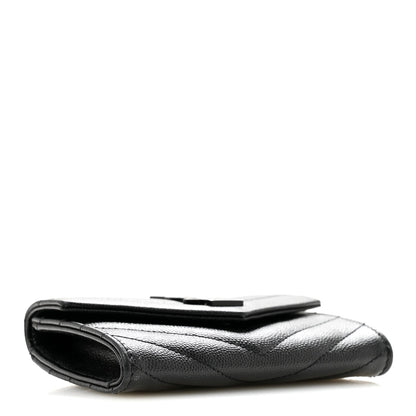 Grain De Poudre Matelasse Chevron Small Monochrome Monogram Envelope Wallet Black Black