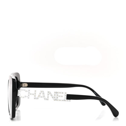 Acetate Strass Square Sunglasses 5422-B-A Black White