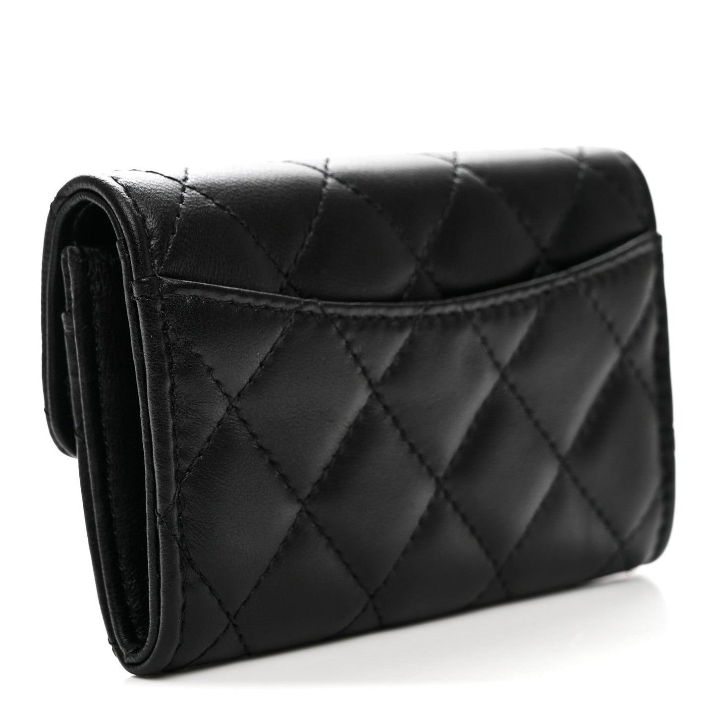 Lambskin Quilted Lucky Charms Flap Card Holder Wallet Black