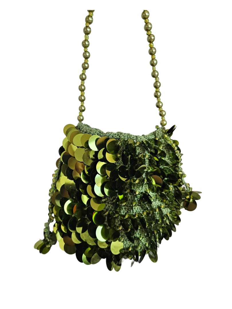 Vanina Green Nuit Scintillantes Bucket Bag in Sequin Knit