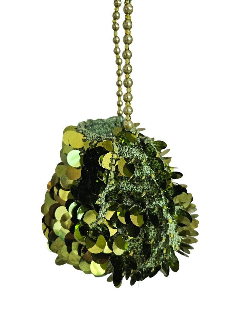 Vanina Green Nuit Scintillantes Bucket Bag in Sequin Knit