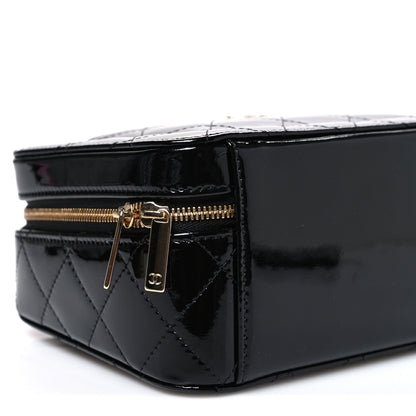 Patent Quilted Top Handle Vanity Case Black