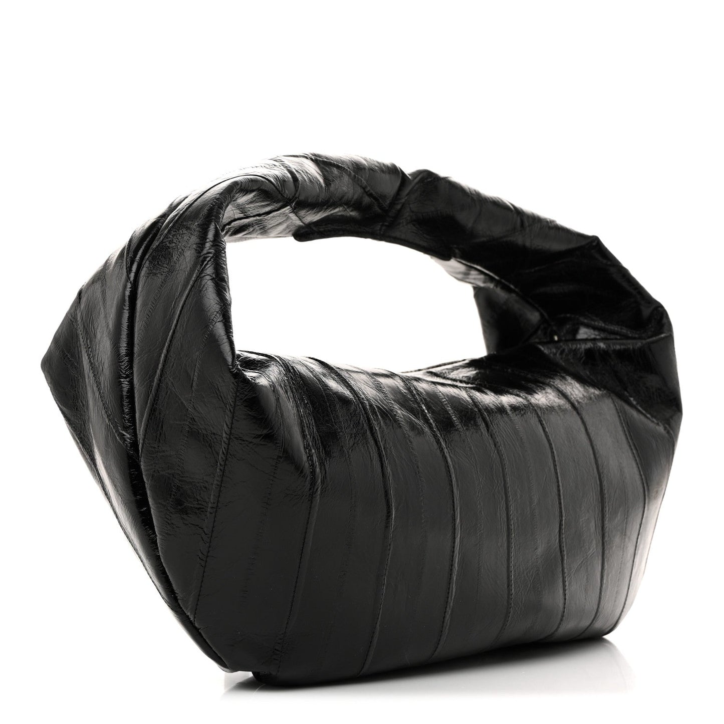 Glossy Calfskin Eelskin Embossed Medium Olivia Hobo Black