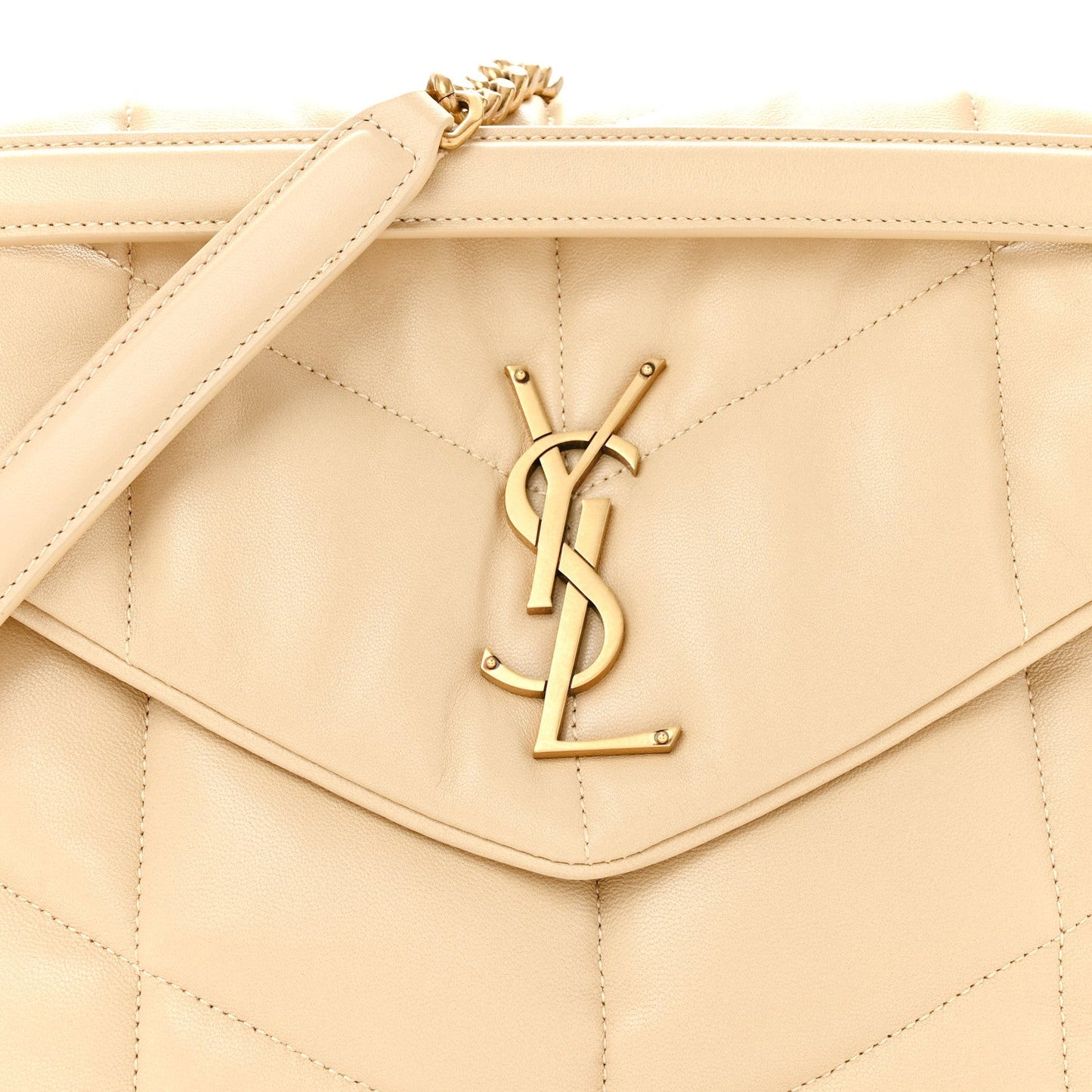 Lambskin Quilted Medium Loulou Puffer Monogram Chain Satchel Dark Beige