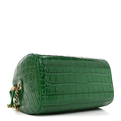 Calfskin Crocodile Embossed Mini Bowling Clutch With Chain Green