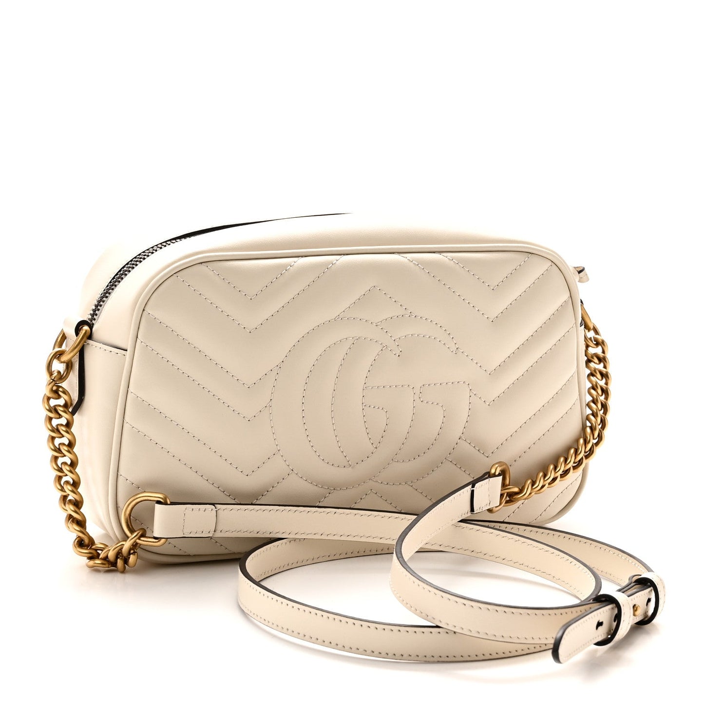 Calfskin Matelasse Small GG Marmont Chain Shoulder Bag White