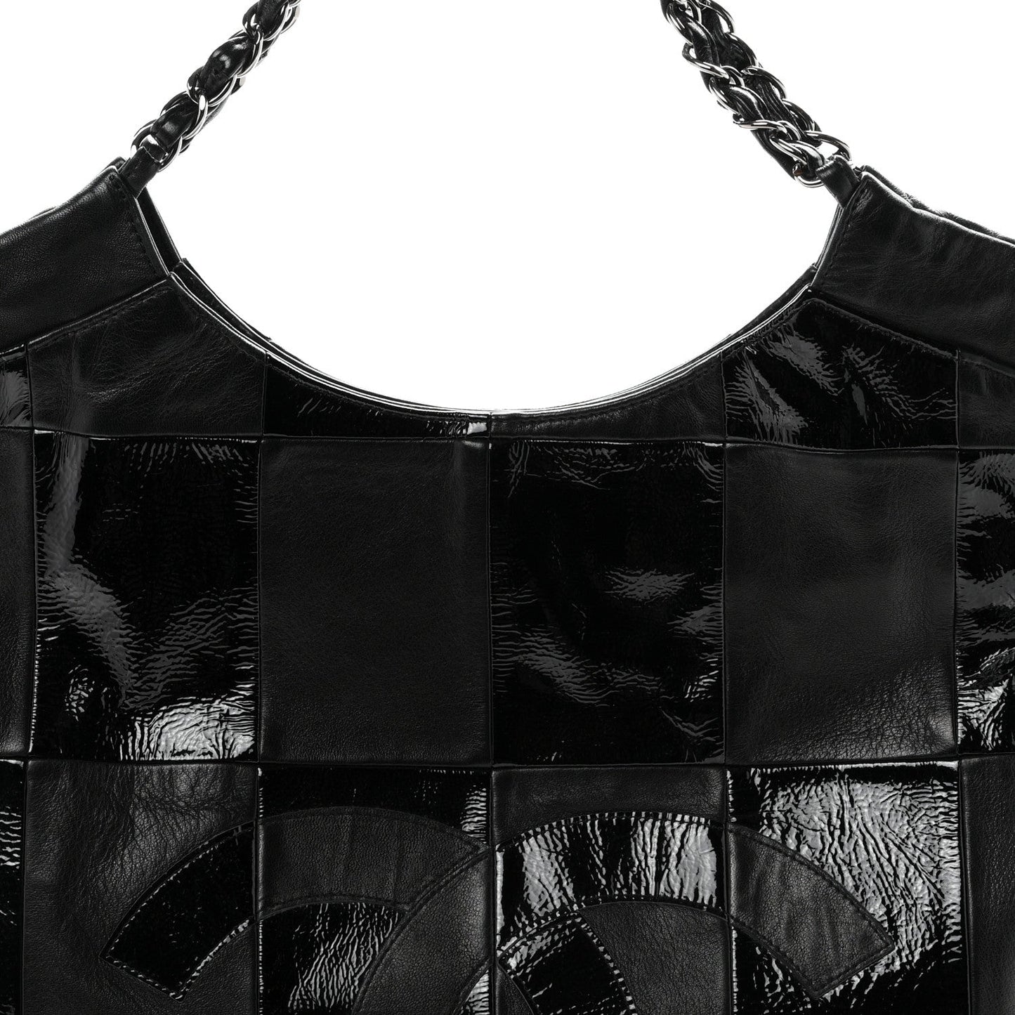 Patent Calfskin Patchwork Brooklyn Tote Black