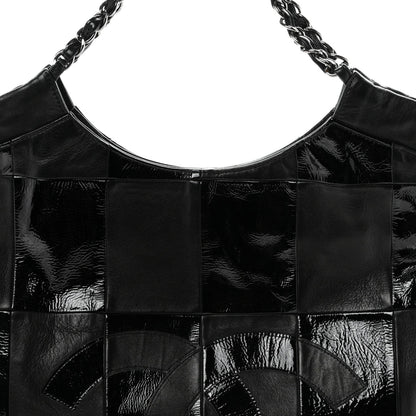 Patent Calfskin Patchwork Brooklyn Tote Black