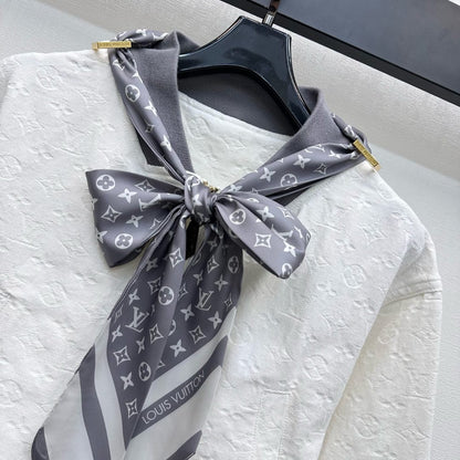 LV25 Embossed Denim Scarf Jacket White Grey Cotton 291766