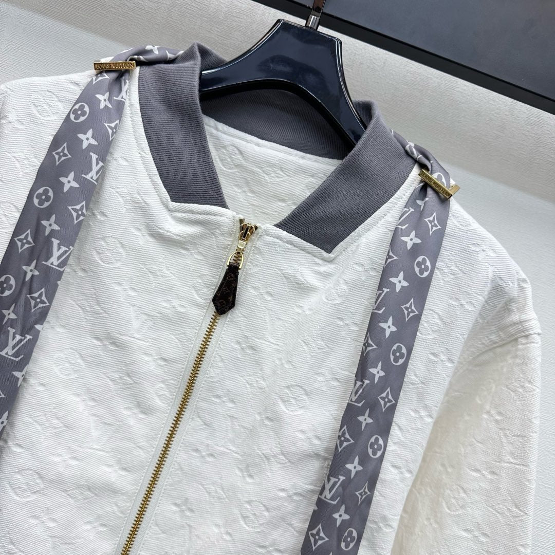 LV25 Embossed Denim Scarf Jacket White Grey Cotton 291766