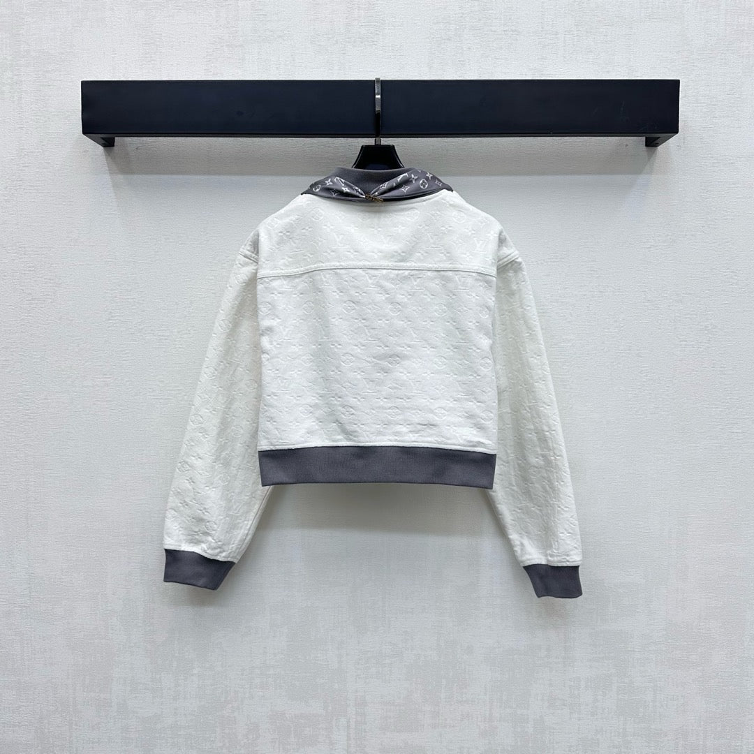 LV25 Embossed Denim Scarf Jacket White Grey Cotton 291766
