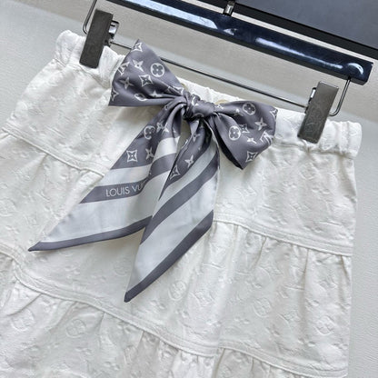 LV25 Embossed Denim Scarf Skirt White Grey Cotton 291767