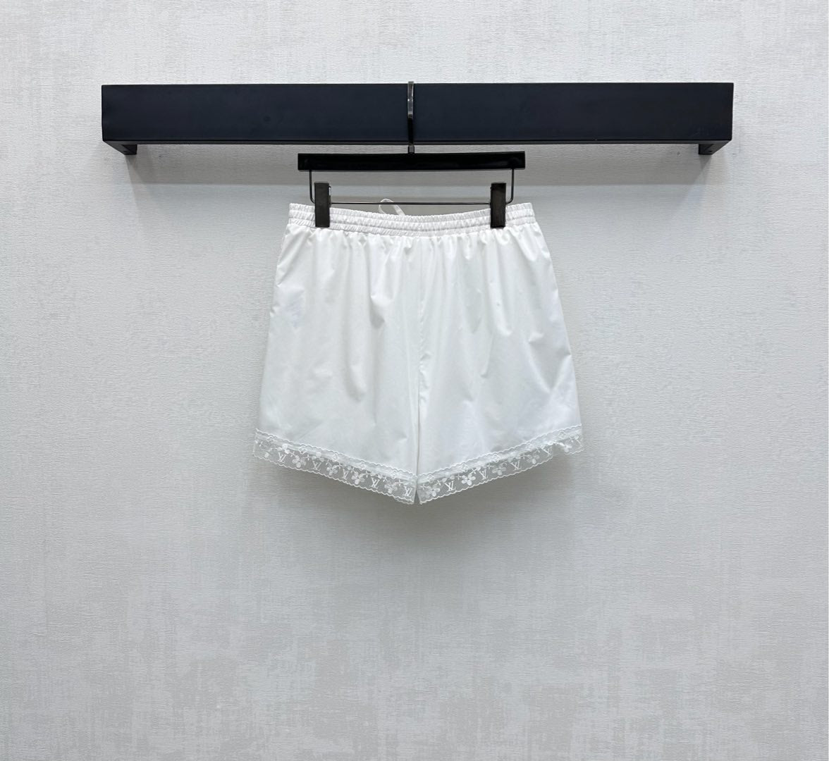 LV25 Lace-Trimmed Shirt and Shorts Set White Cotton 290149
