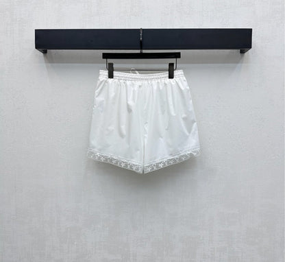 LV25 Lace-Trimmed Shirt and Shorts Set White Cotton 290149