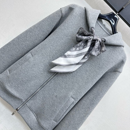 LV25 Silk Scarf Hooded Jacket Gray Cotton 290217