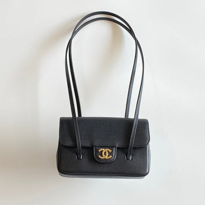 MM 26 Coco Long Shoulder Strap Flap Black Bag in Cowhide (Copy)