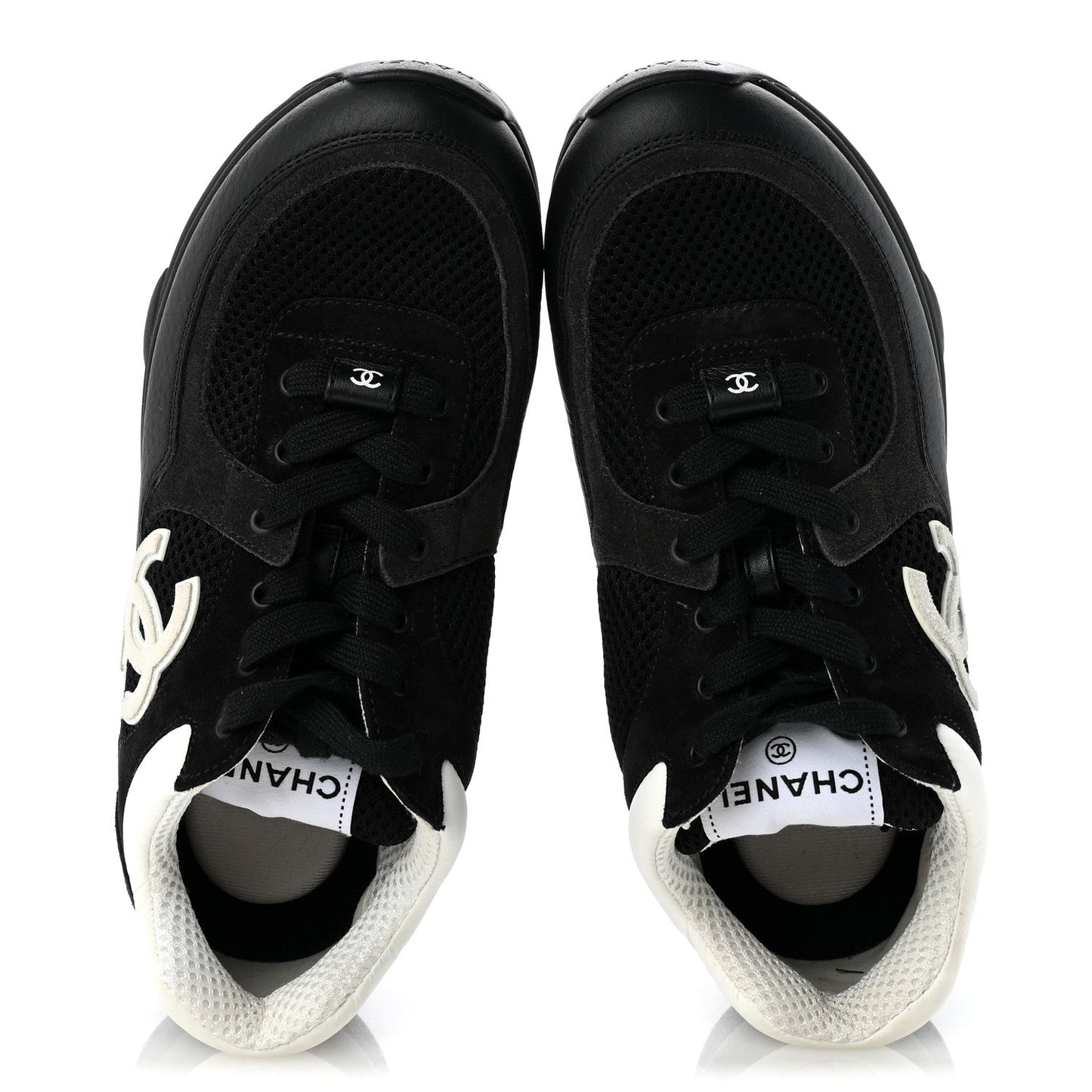 Mesh Suede Grained Calfskin Womens CC Sneakers 38 Black White