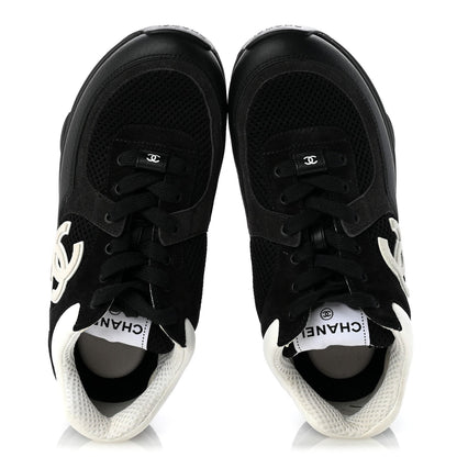 Mesh Suede Grained Calfskin Womens CC Sneakers 38 Black White