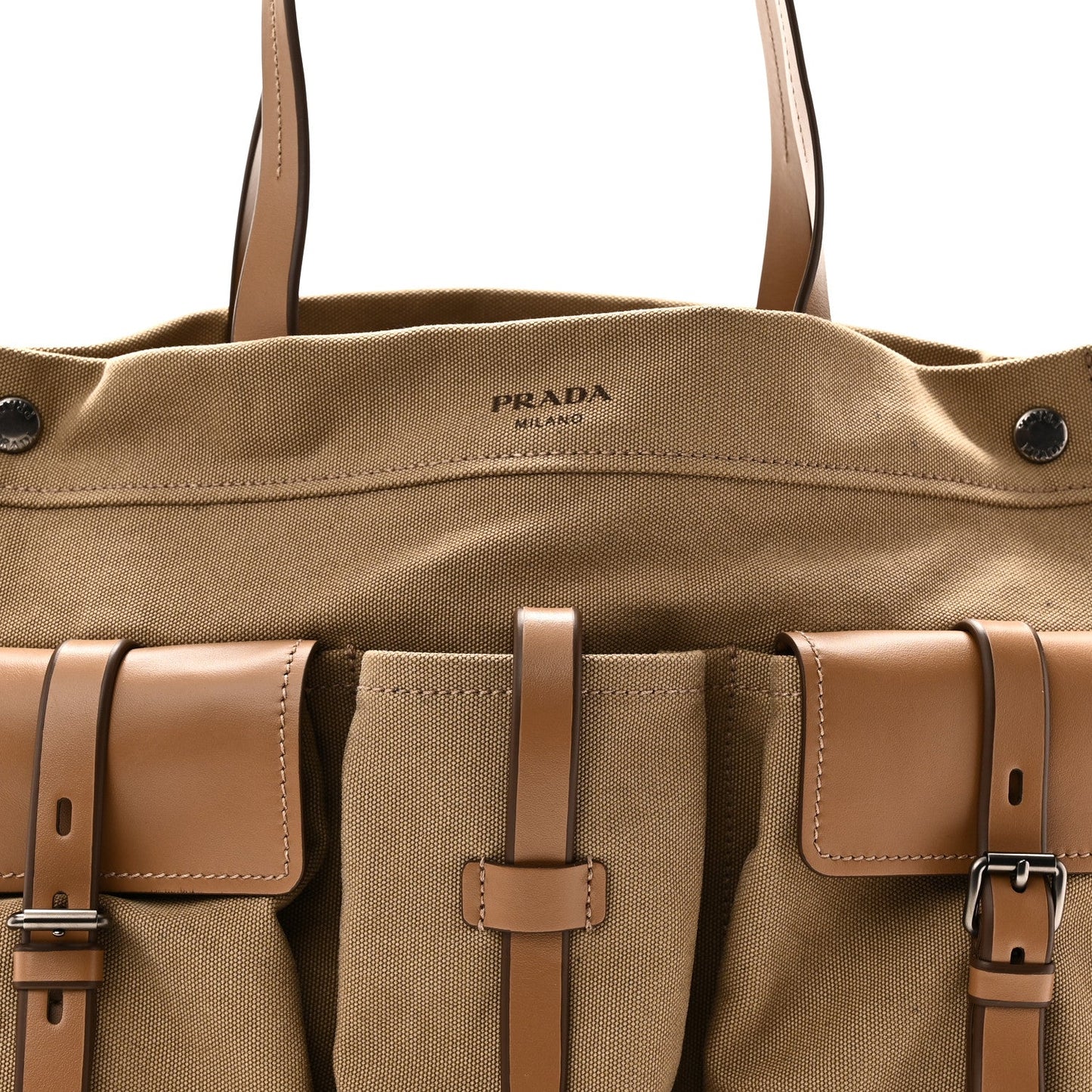 Canvas Calfskin Large Route Shoulder Bag Khaki