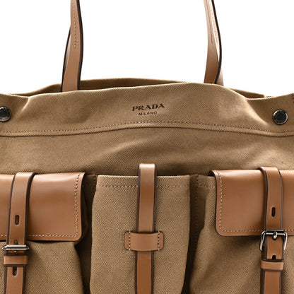 Canvas Calfskin Large Route Shoulder Bag Khaki
