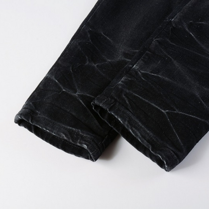 Jeans neri rovinati con logo Amr