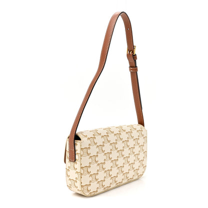 Canvas Calfskin Triomphe Shoulder Bag White