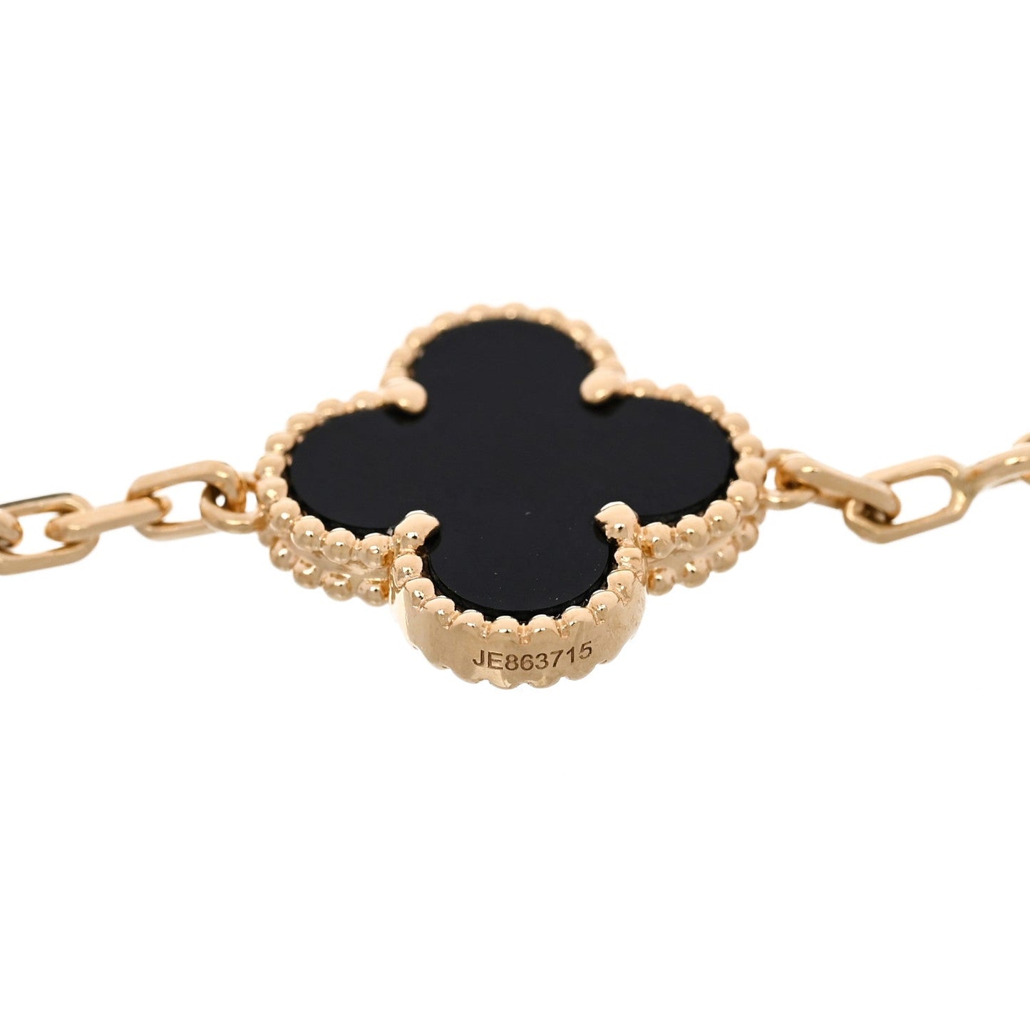 18K Yellow Gold Black Onyx 5 Motifs Vintage Alhambra Bracelet