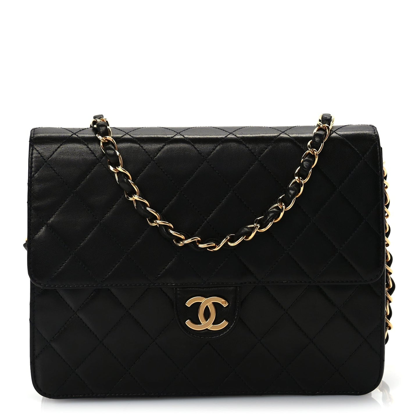 Lambskin Quilted Small Single Flap Bag Black