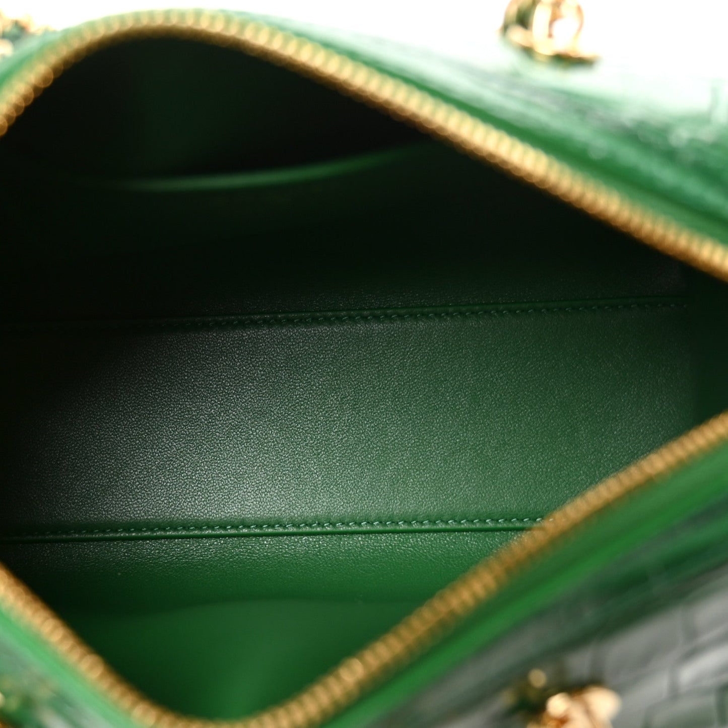 Calfskin Crocodile Embossed Mini Bowling Clutch With Chain Green