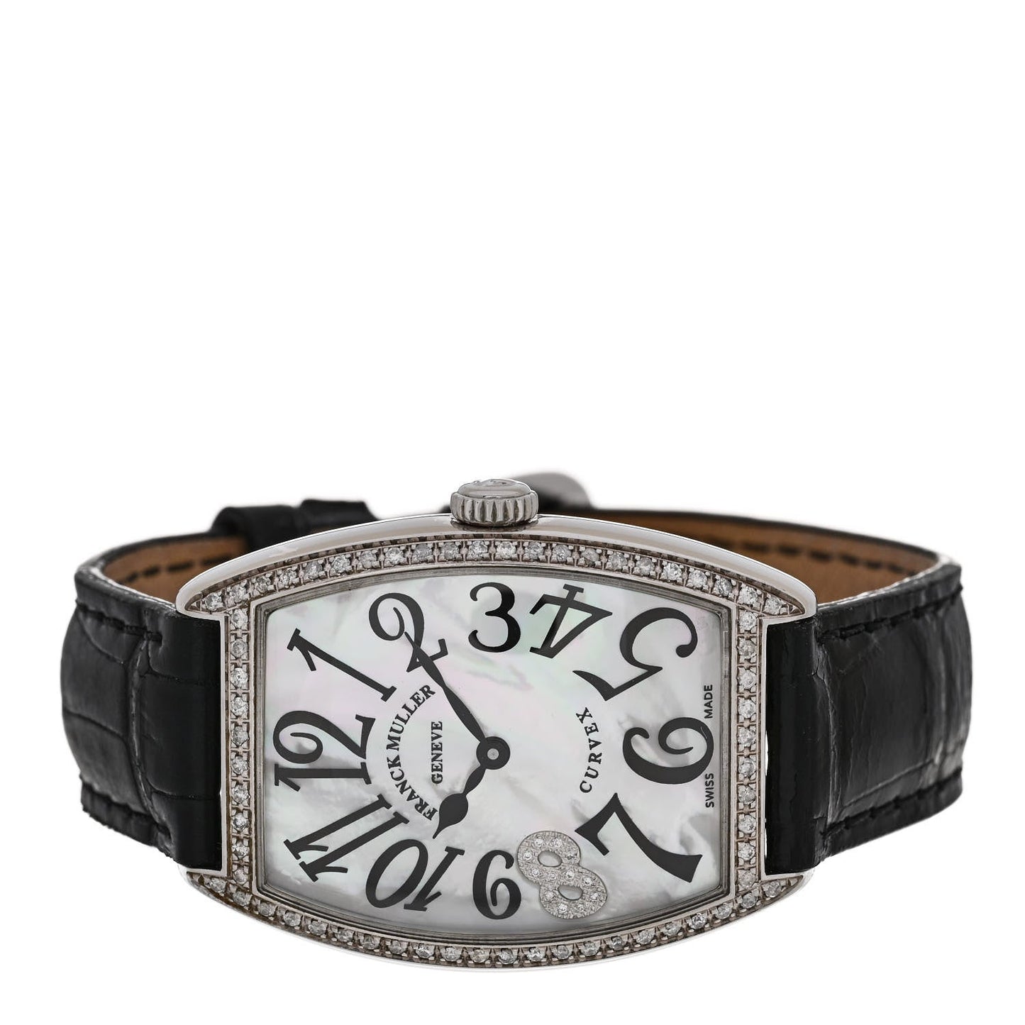 Stainless Steel Alligator Diamond Bezel Mother of Pearl 31mm Cintree Curvex Quartz Watch 2852BQZ