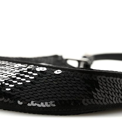 Paillettes Sequin Logo Cleo Adjustable Strap Shoulder Bag Black White