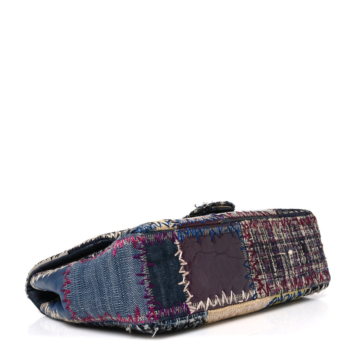 Denim Tweed Patchwork Jumbo Single Flap Multicolor