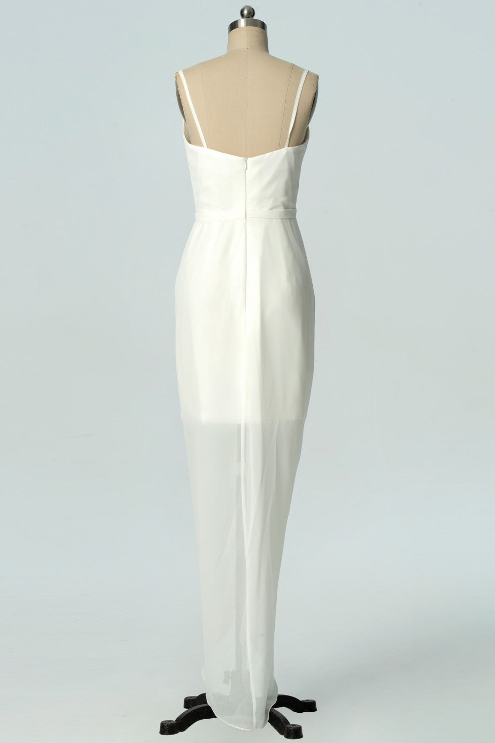 Ivory Faux-wrap Spaghetti Strap V-neckline Sheer Over Skirt