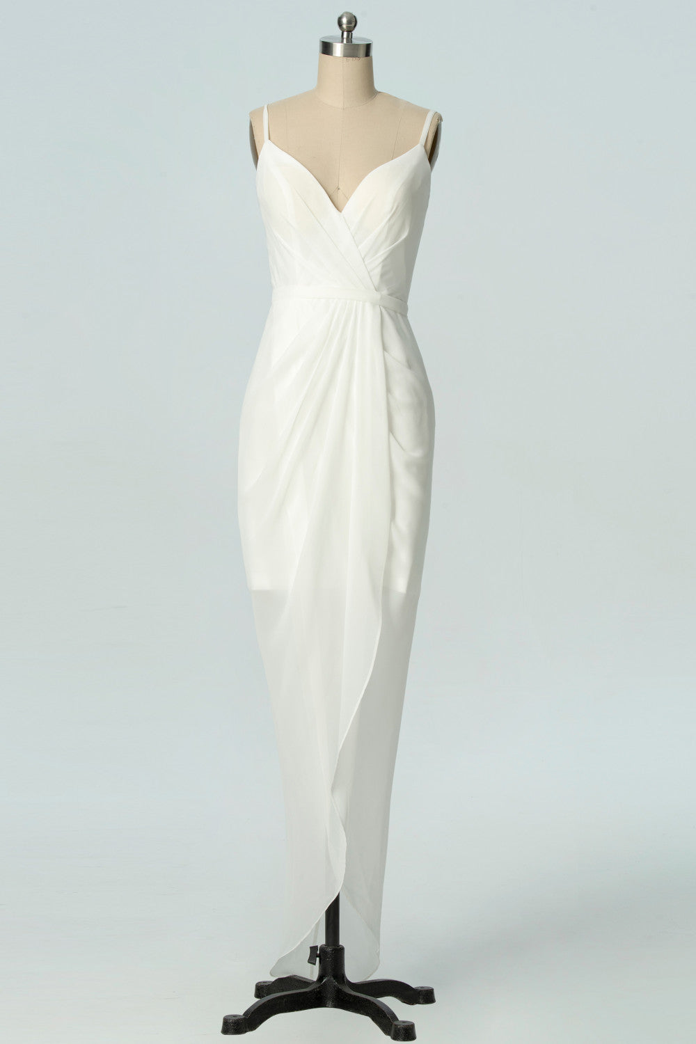 Ivory Faux-wrap Spaghetti Strap V-neckline Sheer Over Skirt