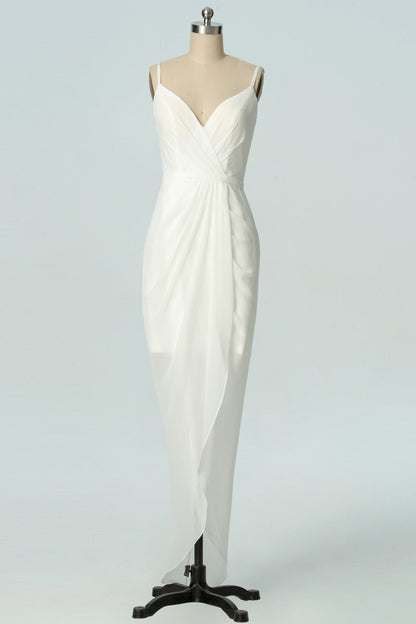 Ivory Faux-wrap Spaghetti Strap V-neckline Sheer Over Skirt