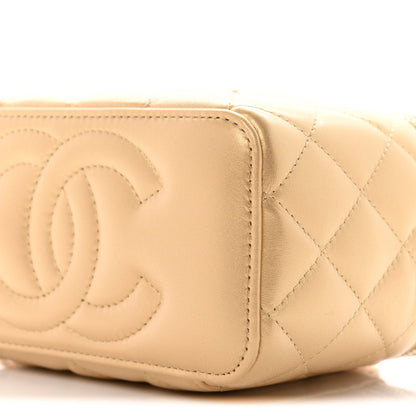 Metallic Lambskin Quilted Sweetheart Vanity Case Gold