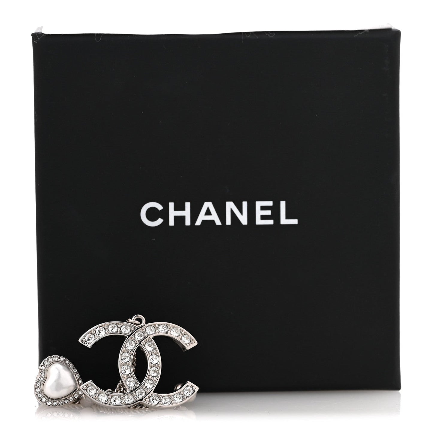 Diamente Pearl Multi Strand Chain CC Heart Brooch Silver Pearly White