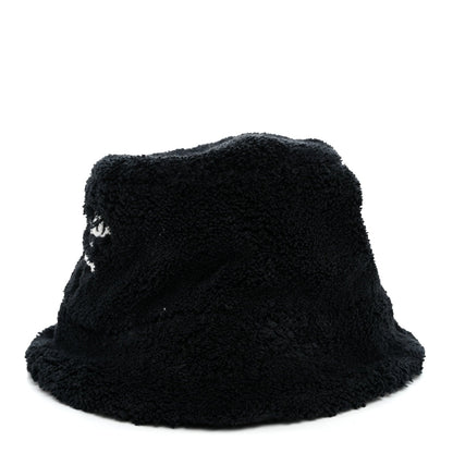 Terry Cloth Logo Embroidered Womens Bucket Hat S Black White