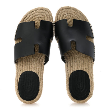 Calfskin Mens Antigua Espadrille Sandals 39 Black