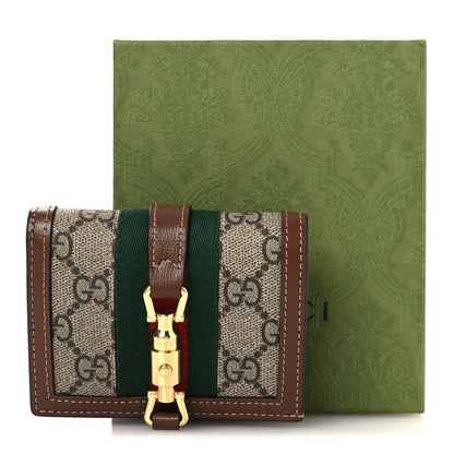 GG Supreme Monogram Textured Calfskin Web Jackie 1961 Card Case Beige Ebony Brown Sugar