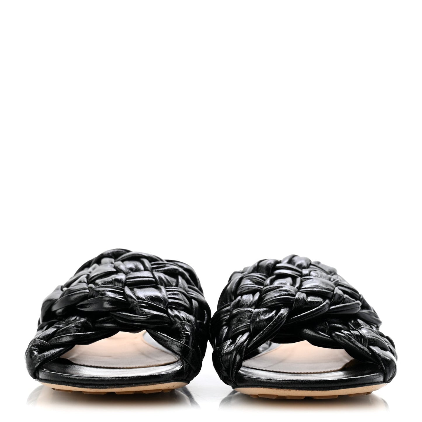 Shiny Nappa Intrecciato The Board Flat Sandals 36 Black