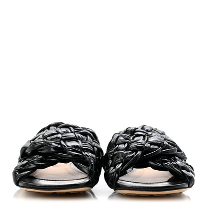 Shiny Nappa Intrecciato The Board Flat Sandals 36 Black
