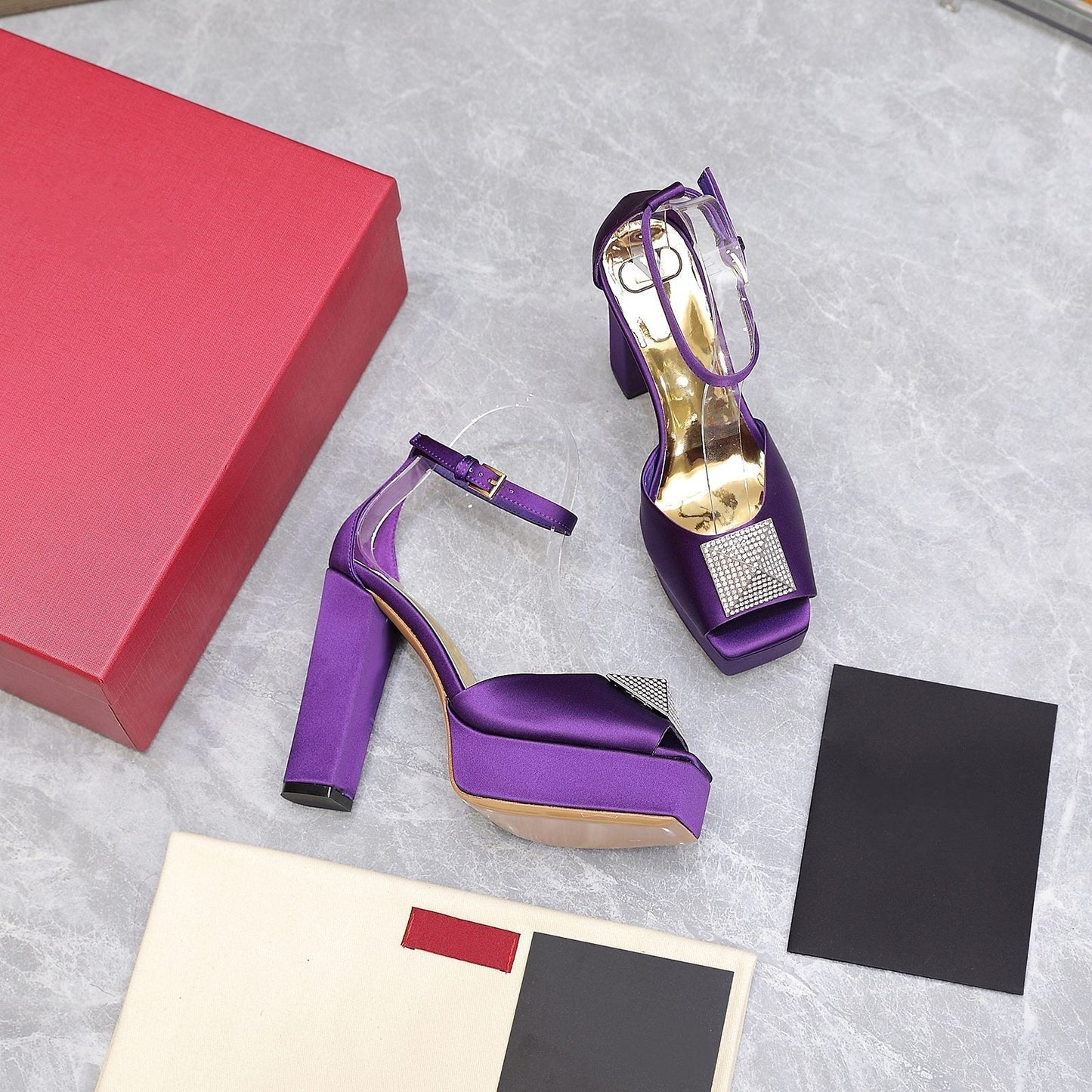 Open Toe Pump With One Stud Diamond Patent Purple Leather 130MM
