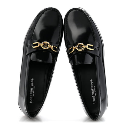 Glazed Calfskin Chess Flat Loafer 41 Black